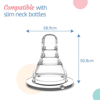 Anti-Colic Essential Teat/Nipple for Slim Neck Bottle, 2pcs