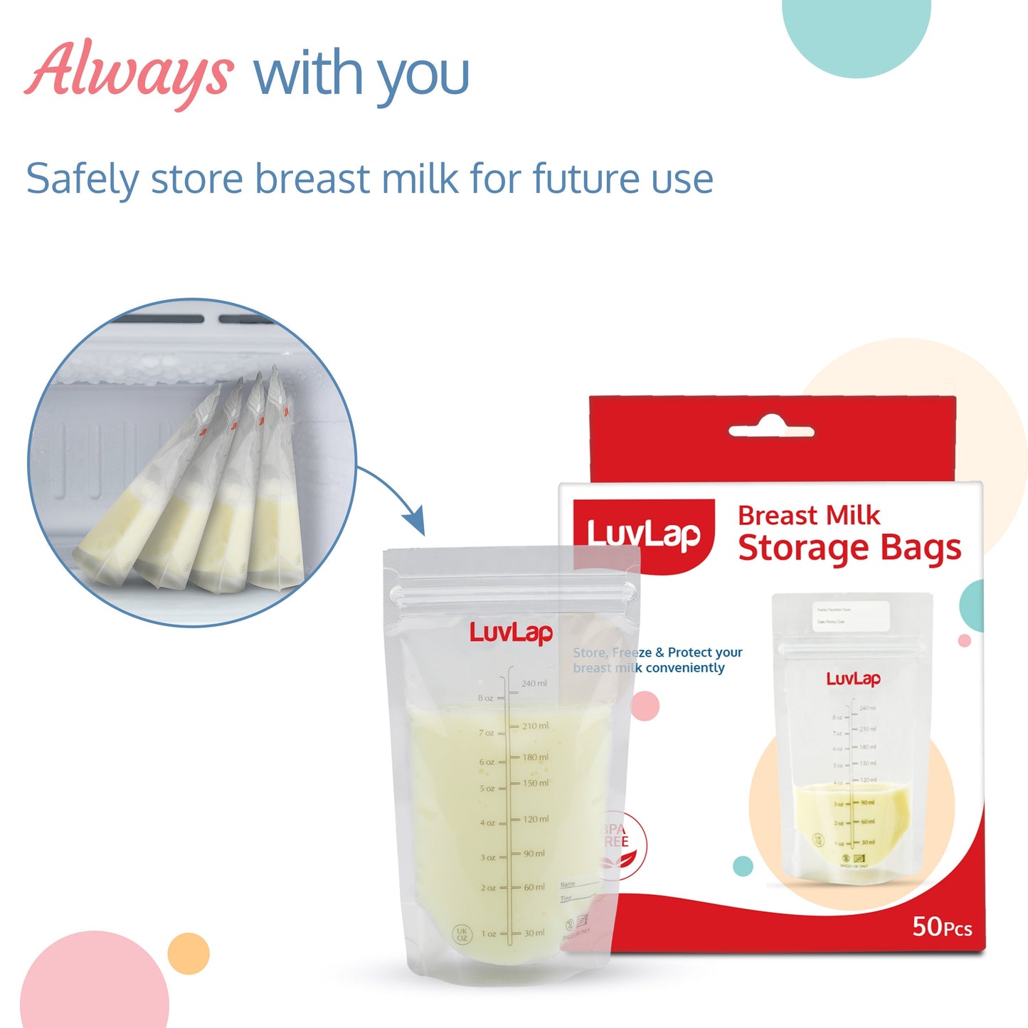 Baby Breast Milk Storage Bags, BPA Free (Pack of 50 Bags)