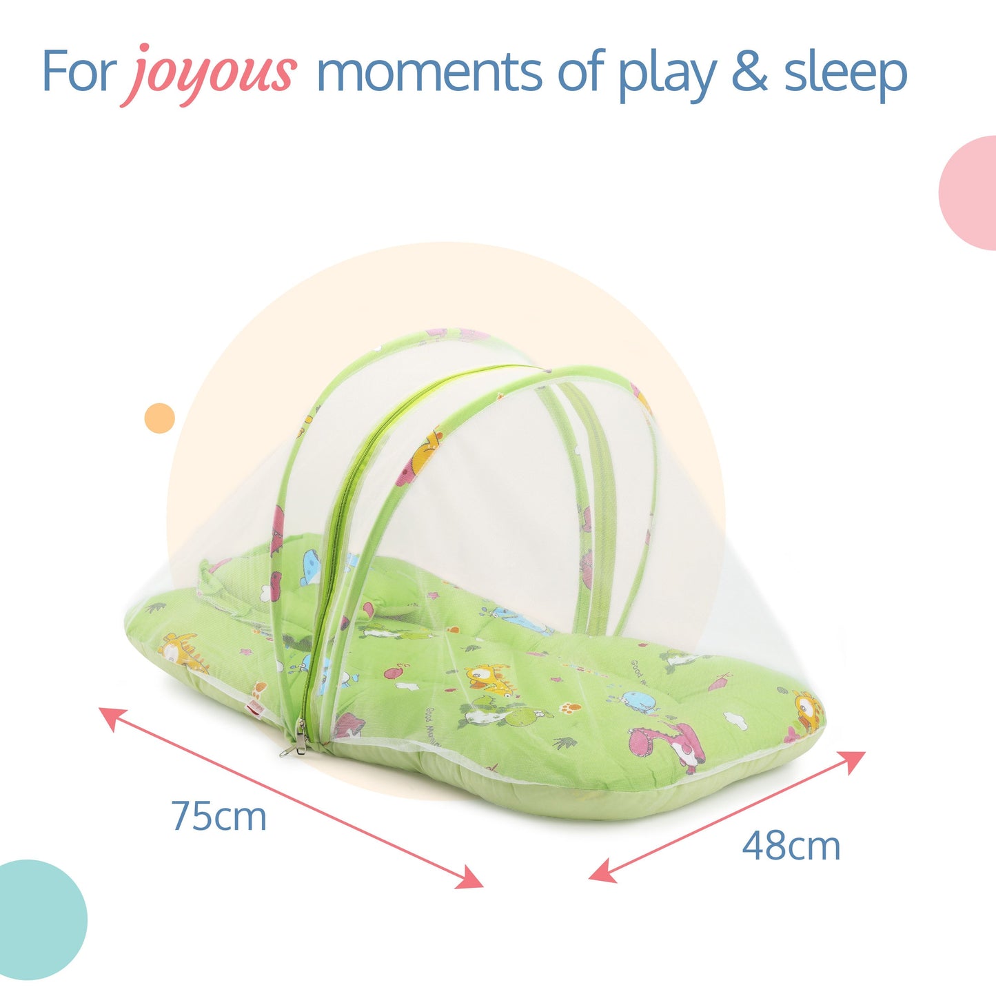 Baby Mattress with Mosquito Net, Bedding Set (Light Green)