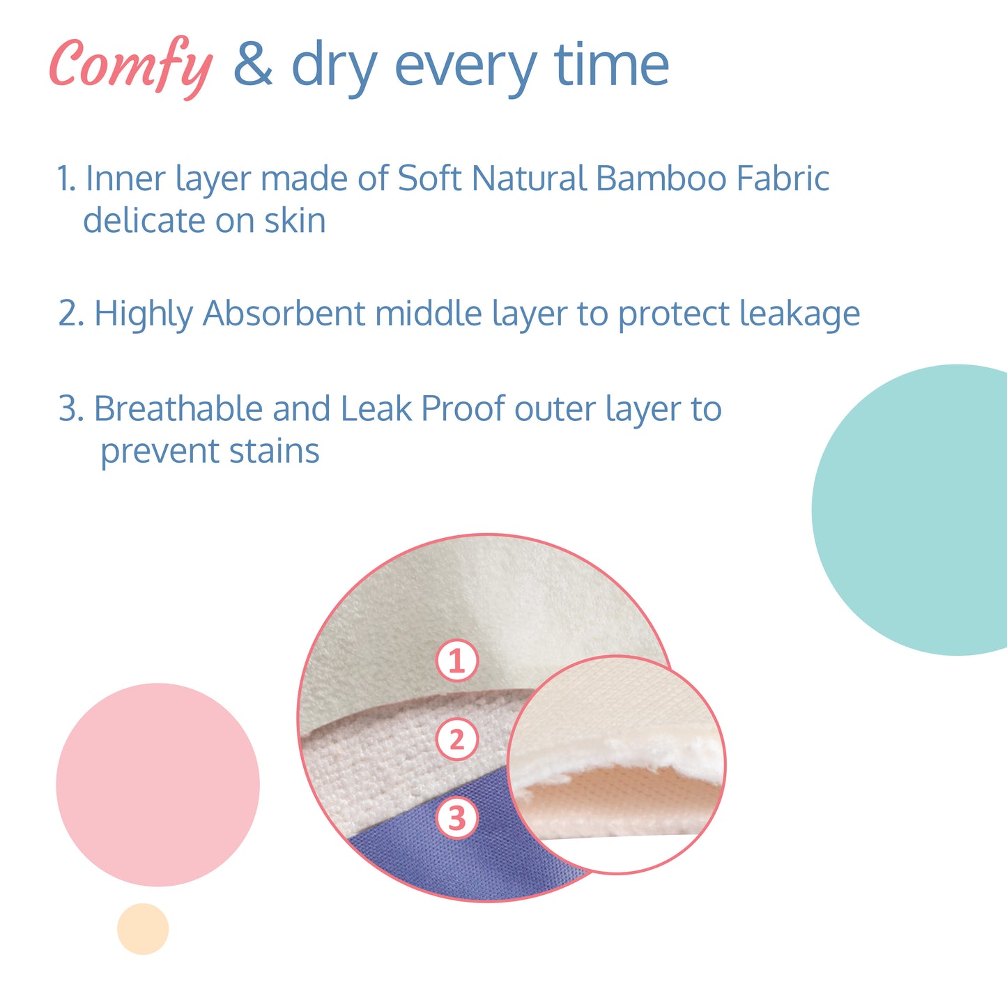 Bamboo Washable Breast Pads, 14 Pcs