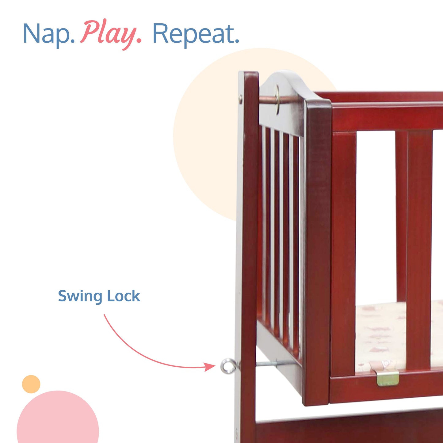 Baby Wooden Cot C-10, Cherry Red