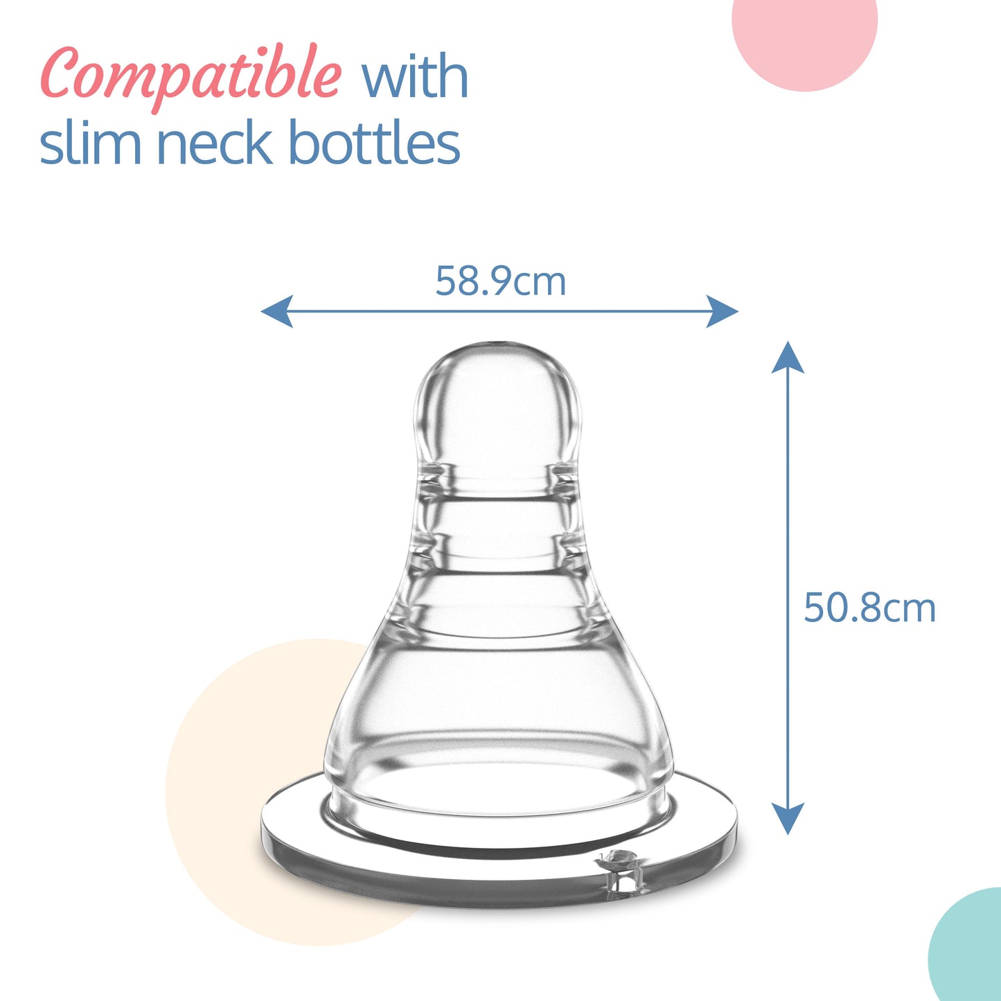 Anti-Colic Essential Teat/Nipple for Slim Neck Bottle, 2pcs, Medium Flow