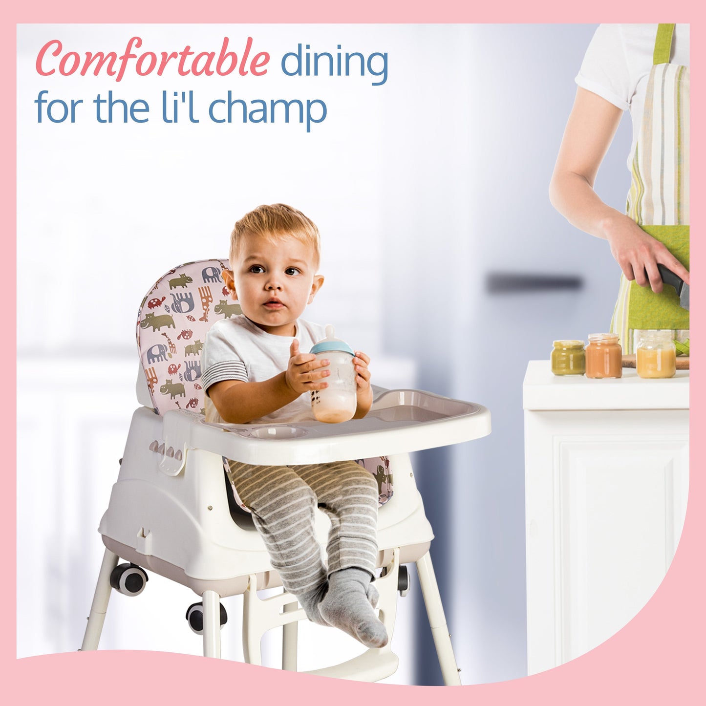 4 in1 High Chair for Kids, 6 Month to 3 Years, Portable (Pink)