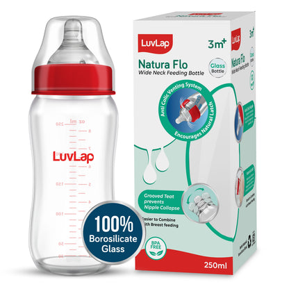 Natura Flo Wide Neck Glass Feeding Bottle, 250Ml