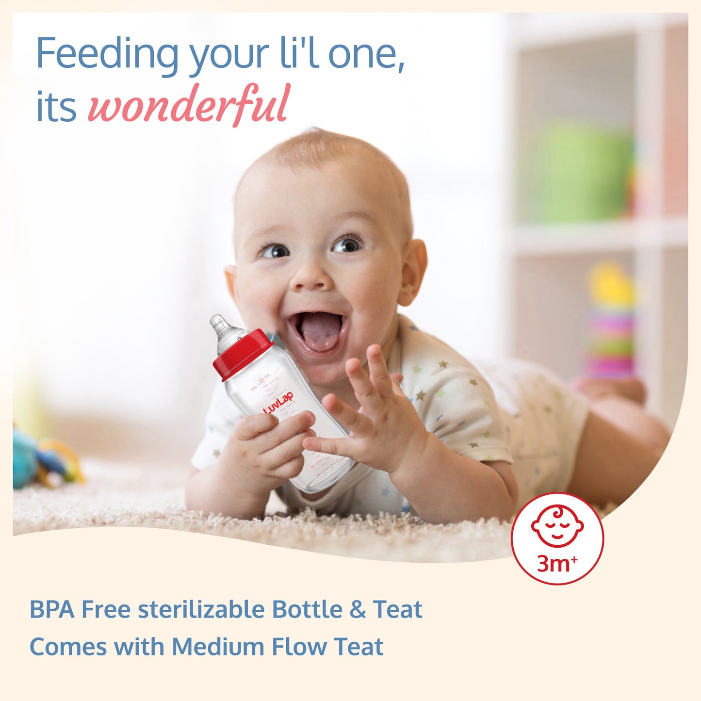 Natura Flo Wide Neck Glass Feeding Bottle, 250Ml