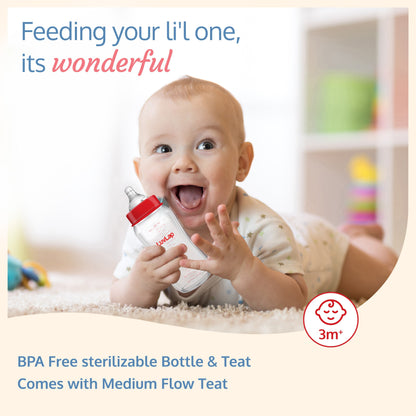 Natura Flo Wide Neck Glass Feeding Bottle, 250Ml