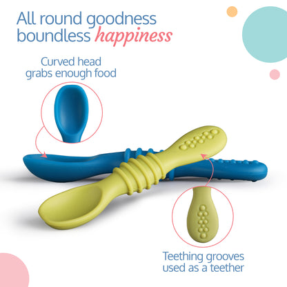 Silicone Baby Led Weaning Spoons Set of 2, Baby Training Spoon, Gum Friendly,  BPA Free