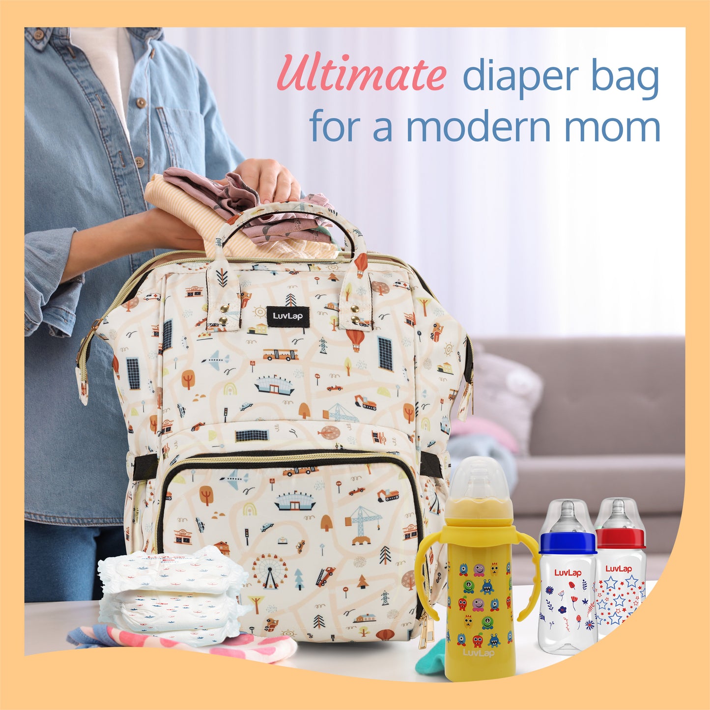 Multifunctional Waterproof Diaper Bag - Off White