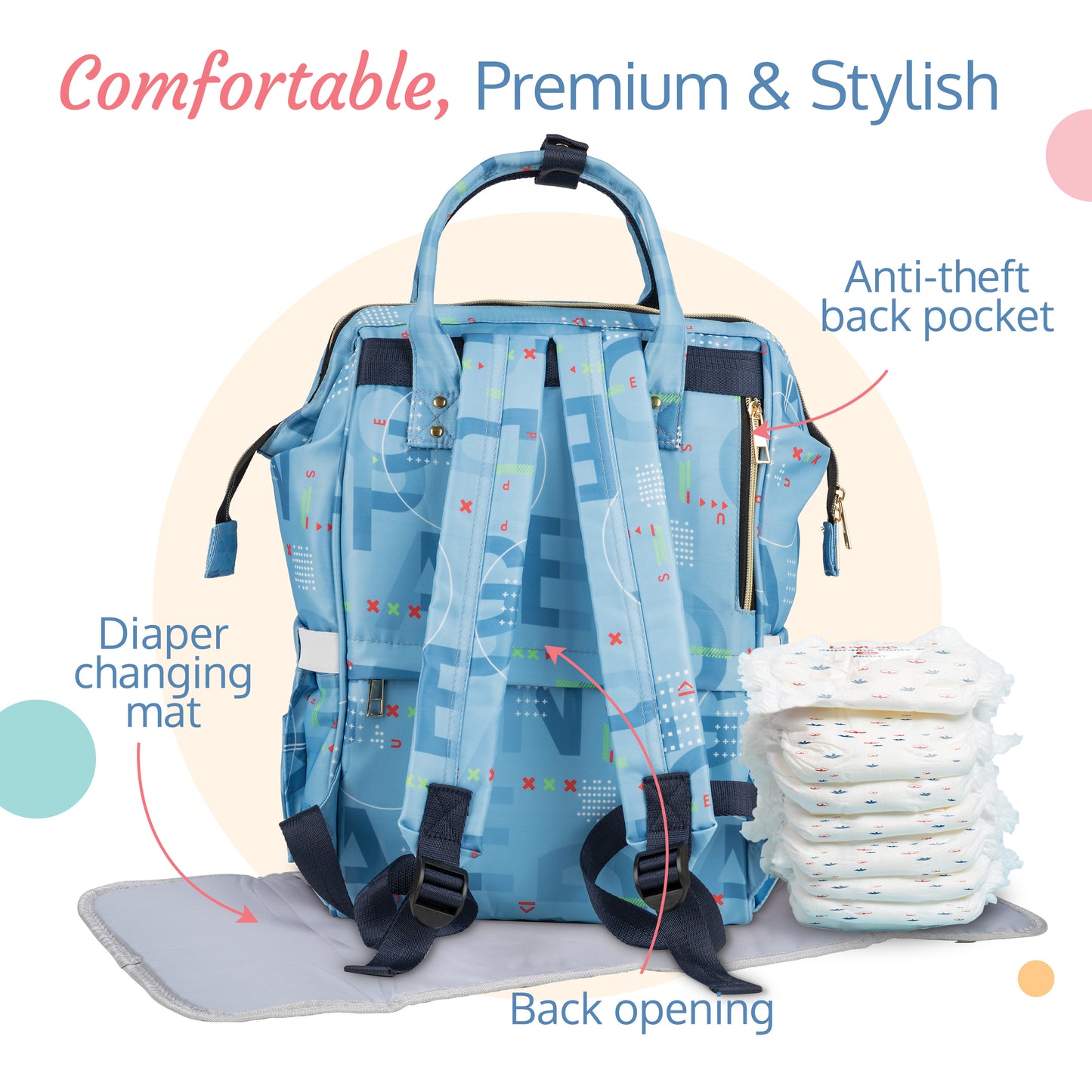 Multifunctional Waterproof Diaper Bag - Blue