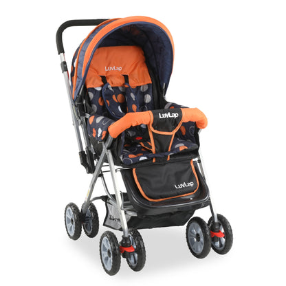 Sunshine Baby Stroller/Pram for 0 to 3 Years, New Born/Toddler/Kid, 5 Point Safety Harness, Adjustable backrest, 360° Swivel Wheel, Large Storage Basket, Reversible Handlebar (Orange)