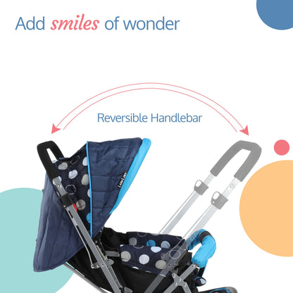 Sunshine Baby Stroller / Pram for 0 to 3 Years, New Born / Toddler / Kid, 5 Point Safety Harness, Adjustable backrest, 360° Swivel Wheel, Large storage basket, Reversible Handlebar (Blue)