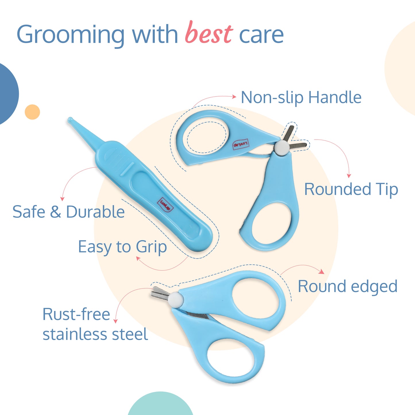 Baby Grooming Scissors & Nail Clipper Set/Kit, Manicure Set, 4pcs, Blue, 0m+