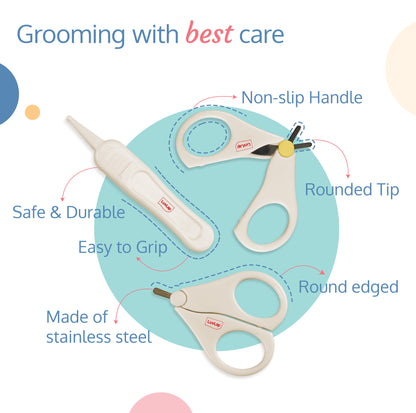 Baby Grooming Scissors & Nail Clipper Set/Kit, Manicure Set, 4pcs, White, 0 M+