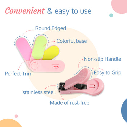 Baby Grooming Scissors & Nail Clipper Set/Kit, Manicure Set, 4pcs, Pink, 0m+