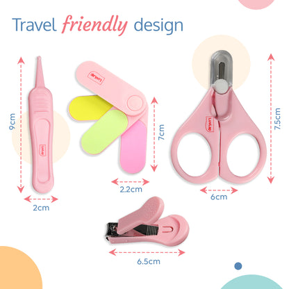 Baby Grooming Scissors & Nail Clipper Set/Kit, Manicure Set, 4pcs, Pink, 0m+