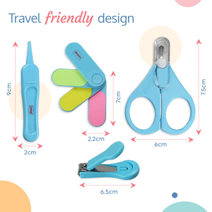 Baby Grooming Scissors & Nail Clipper Set/Kit, Manicure Set, 4pcs, Blue, 0m+