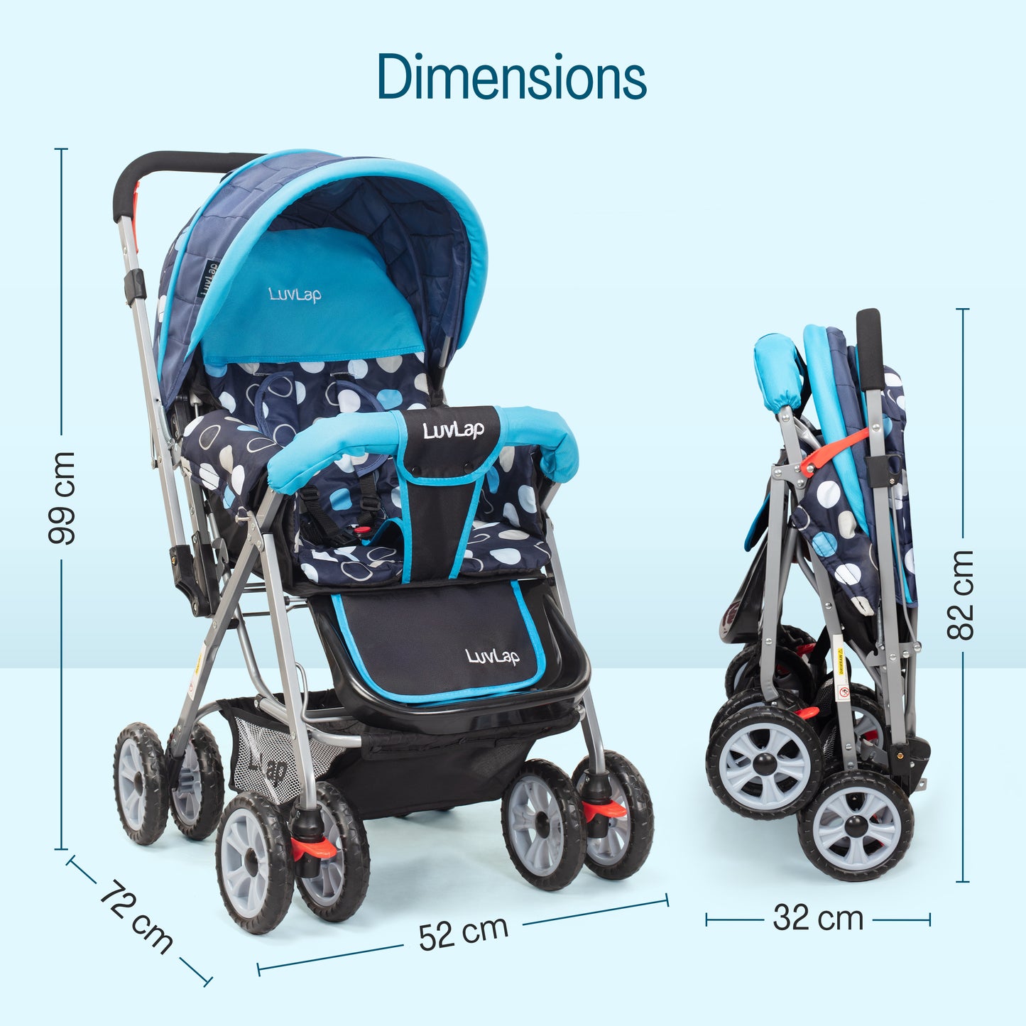 Sunshine Baby Stroller/Pram for 0 to 3 Years, New Born/Toddler/Kid, 5 Point Safety Harness, Adjustable backrest, 360° Swivel Wheel, Large Storage Basket, Reversible Handlebar (Blue)