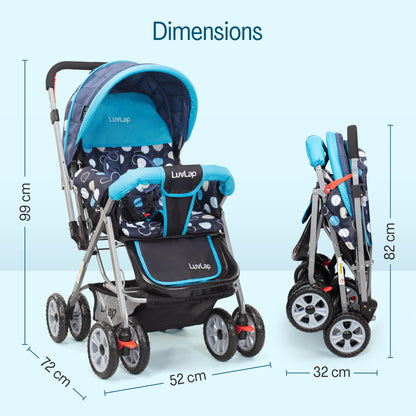 Sunshine Baby Stroller/Pram for 0 to 3 Years, New Born/Toddler/Kid, 5 Point Safety Harness, Adjustable backrest, 360° Swivel Wheel, Large Storage Basket, Reversible Handlebar (Blue)