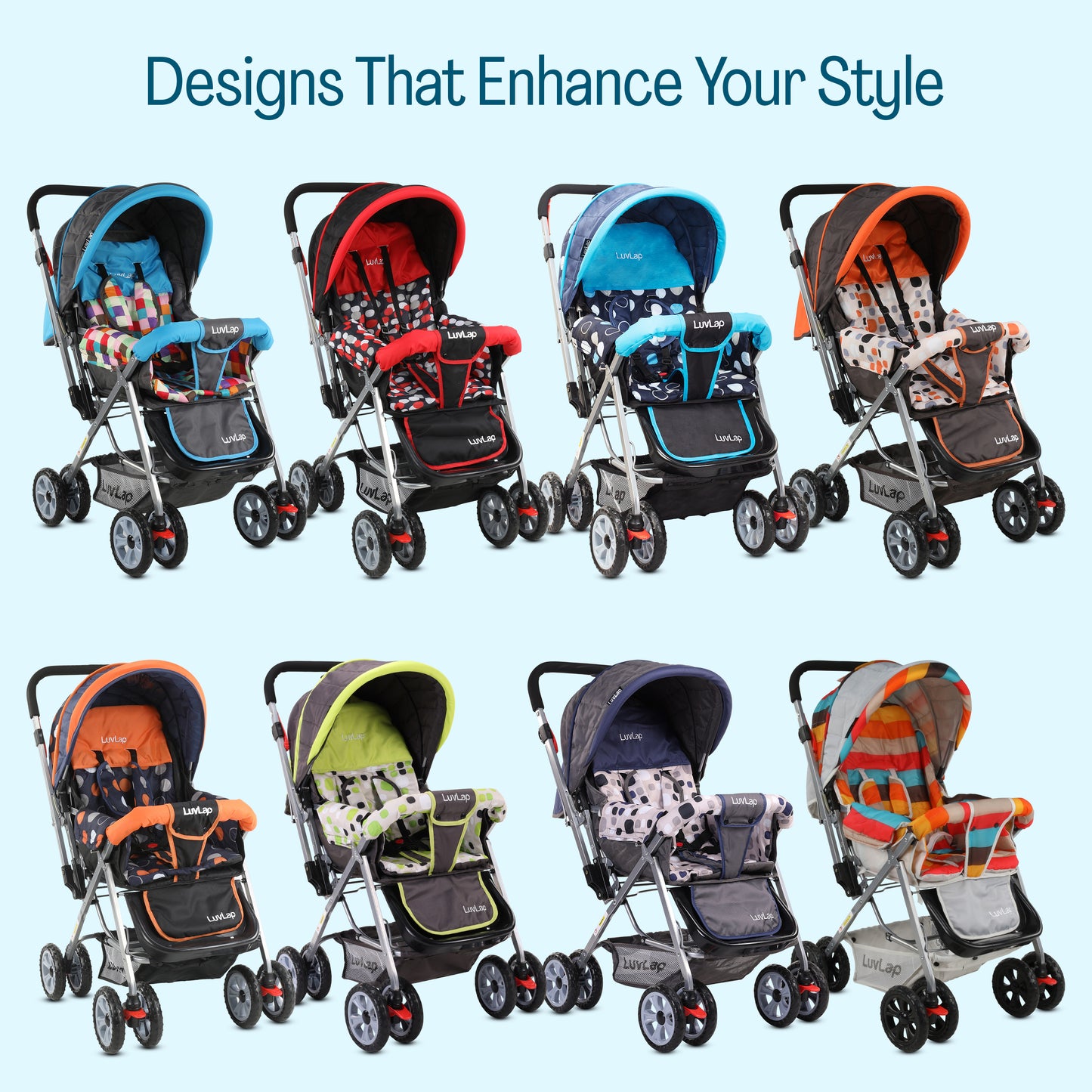 Sunshine Baby Stroller/Pram for 0 to 3 Years, New Born/Toddler/Kid, 5 Point Safety Harness, Adjustable backrest, 360° Swivel Wheel, Large Storage Basket, Reversible Handlebar (Blue)