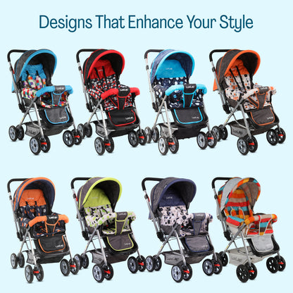 Sunshine Baby Stroller/Pram for 0 to 3 Years, New Born/Toddler/Kid, 5 Point Safety Harness, Adjustable backrest, 360° Swivel Wheel, Large Storage Basket, Reversible Handlebar (Blue)