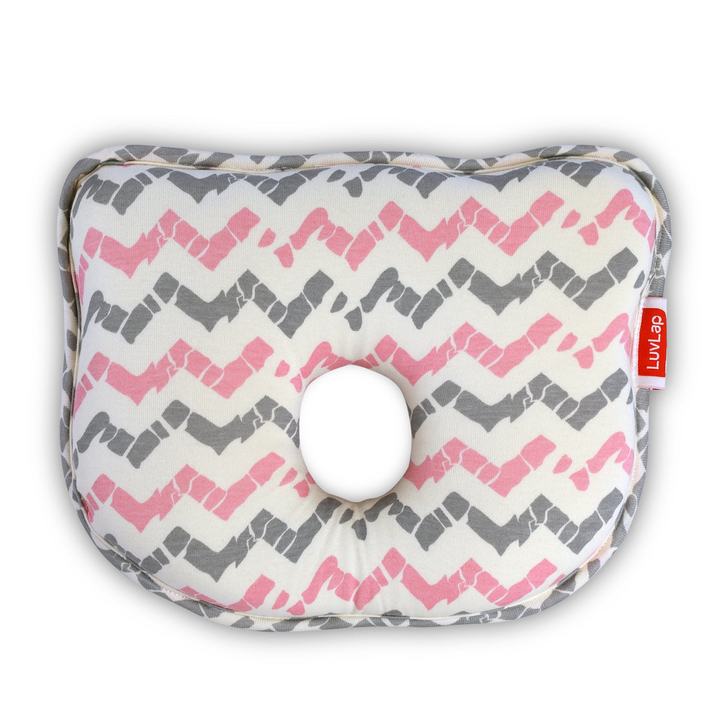 Memory Foam Baby Head Shaping Pillow Bunny Shape, Zigzag Print (Pink Grey)