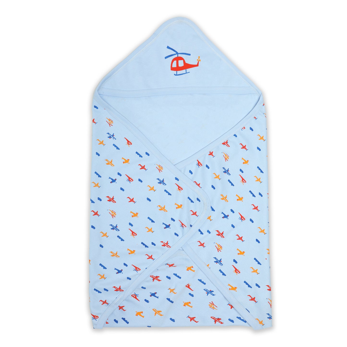 Cotton Hooded Wrapper Aeroplane Print (Sky Blue)