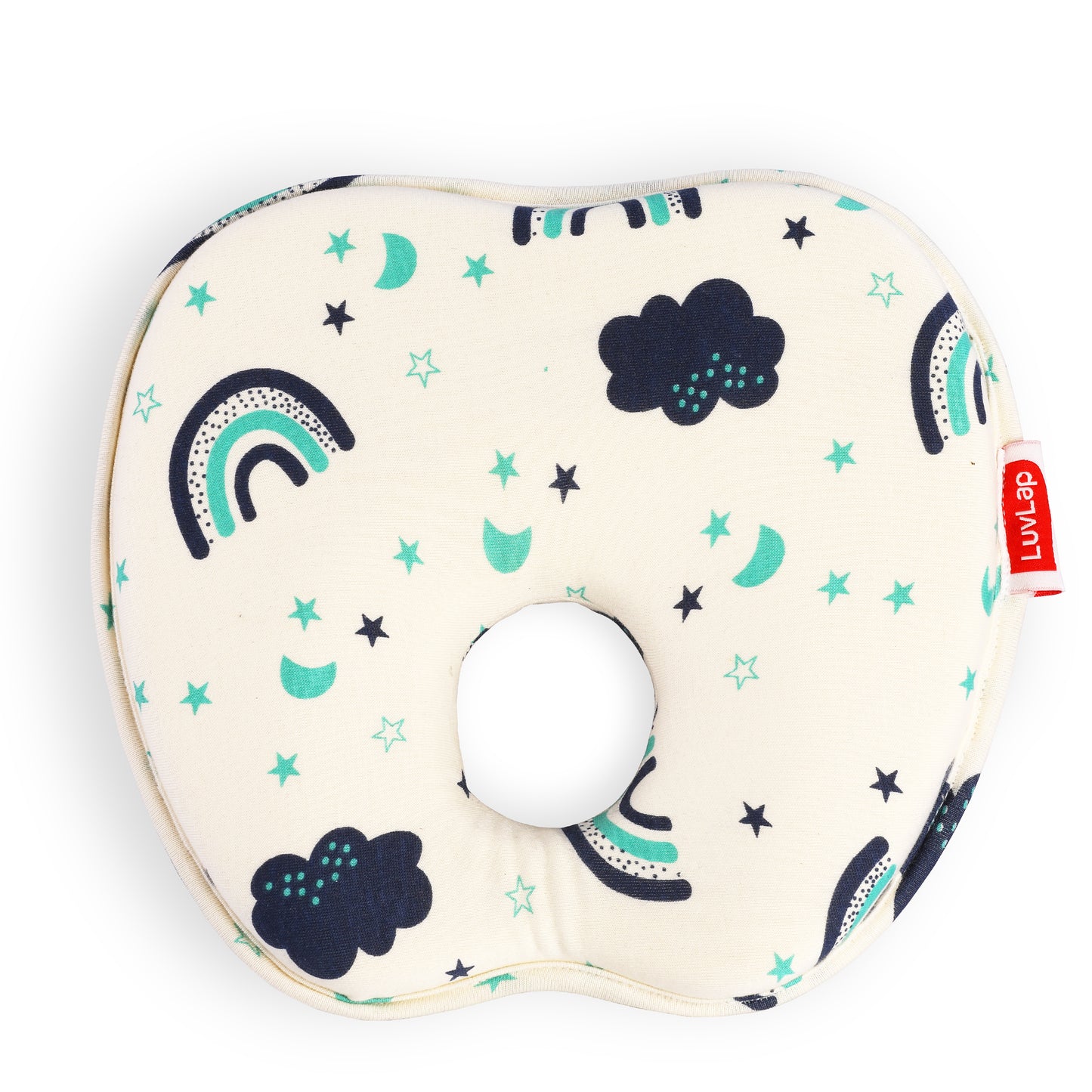 Memory Foam Baby Head Shaping Pillow Apple Shape, Rainbow Print (Navy Blue)