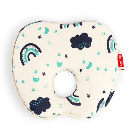 Memory Foam Baby Head Shaping Pillow Apple Shape, Rainbow Print (Navy Blue)