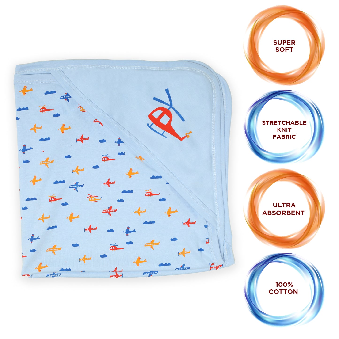 Cotton Hooded Wrapper Aeroplane Print (Sky Blue)