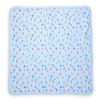 Cotton Hooded Wrapper Aeroplane Print (Sky Blue)
