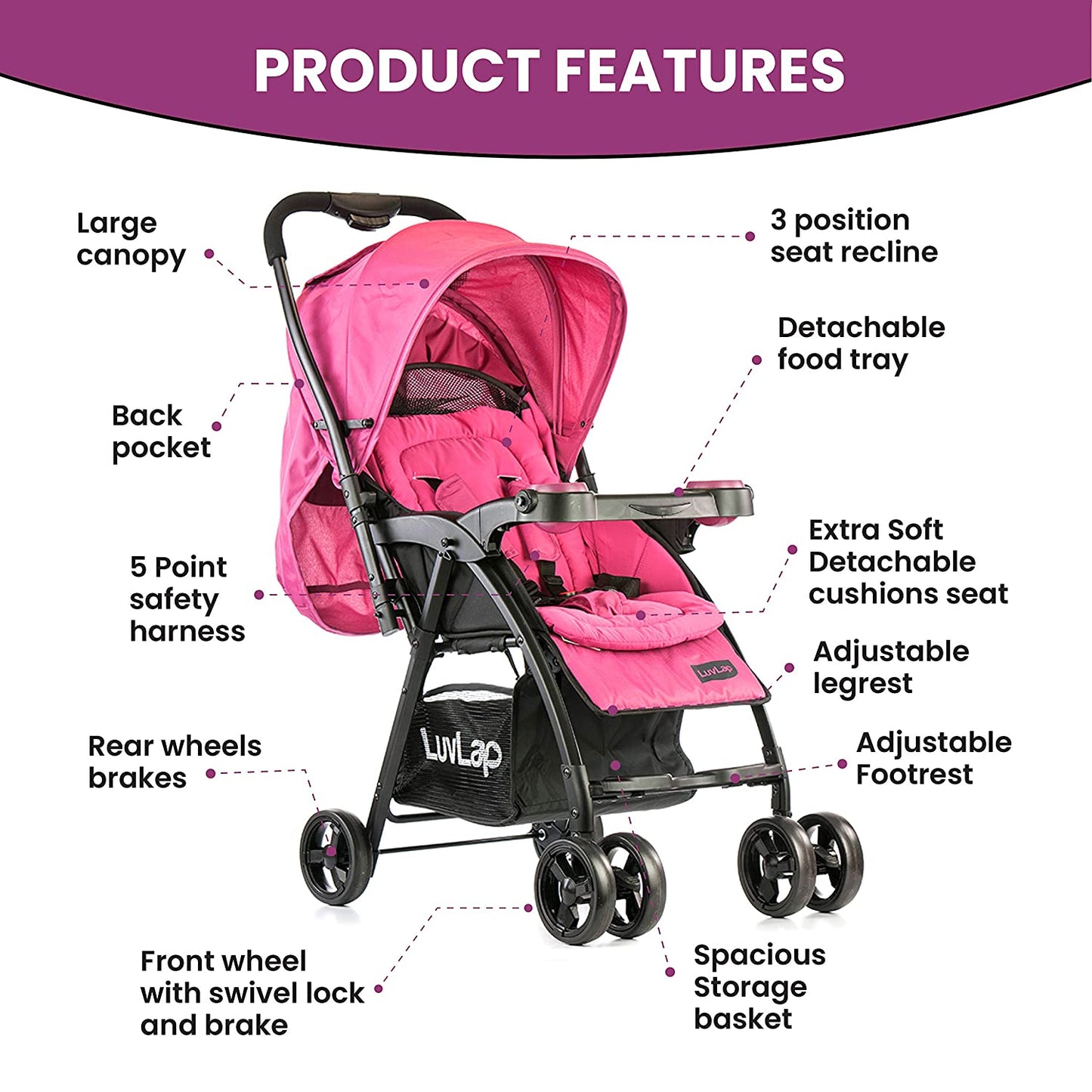 Joy Baby Stroller, Purple