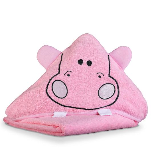 Hooded Baby Bath Towel (Pink Hippo)