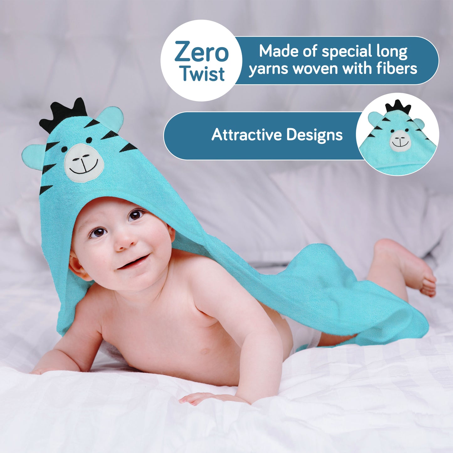 Hooded Baby Bath Towel (Aqua Blue Zebra)