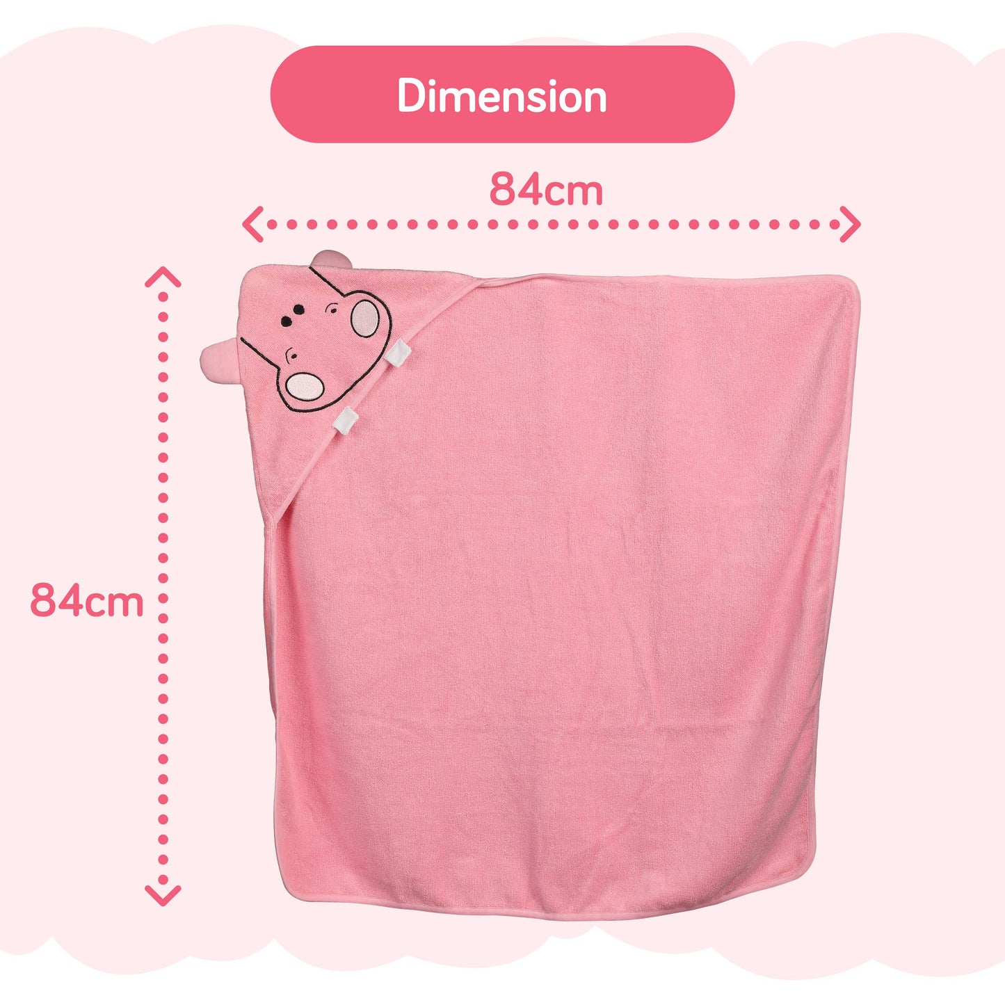 Hooded Baby Bath Towel (Pink Hippo)
