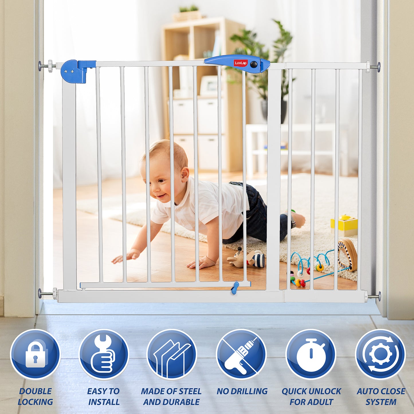 Indoor Baby Safety Gate 105-115cm Wide, White