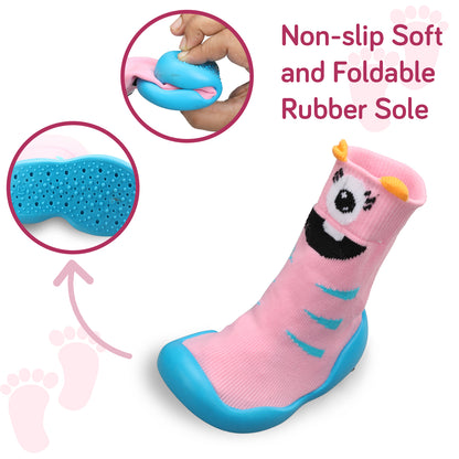 Baby Sock Shoes, Pink Bear, Medium