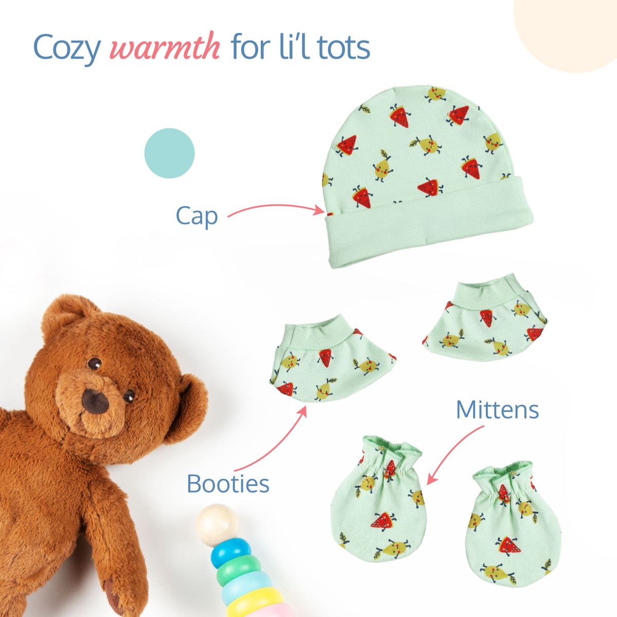 New-born Baby Gift Set of 5,  Sea Green Fruits Print