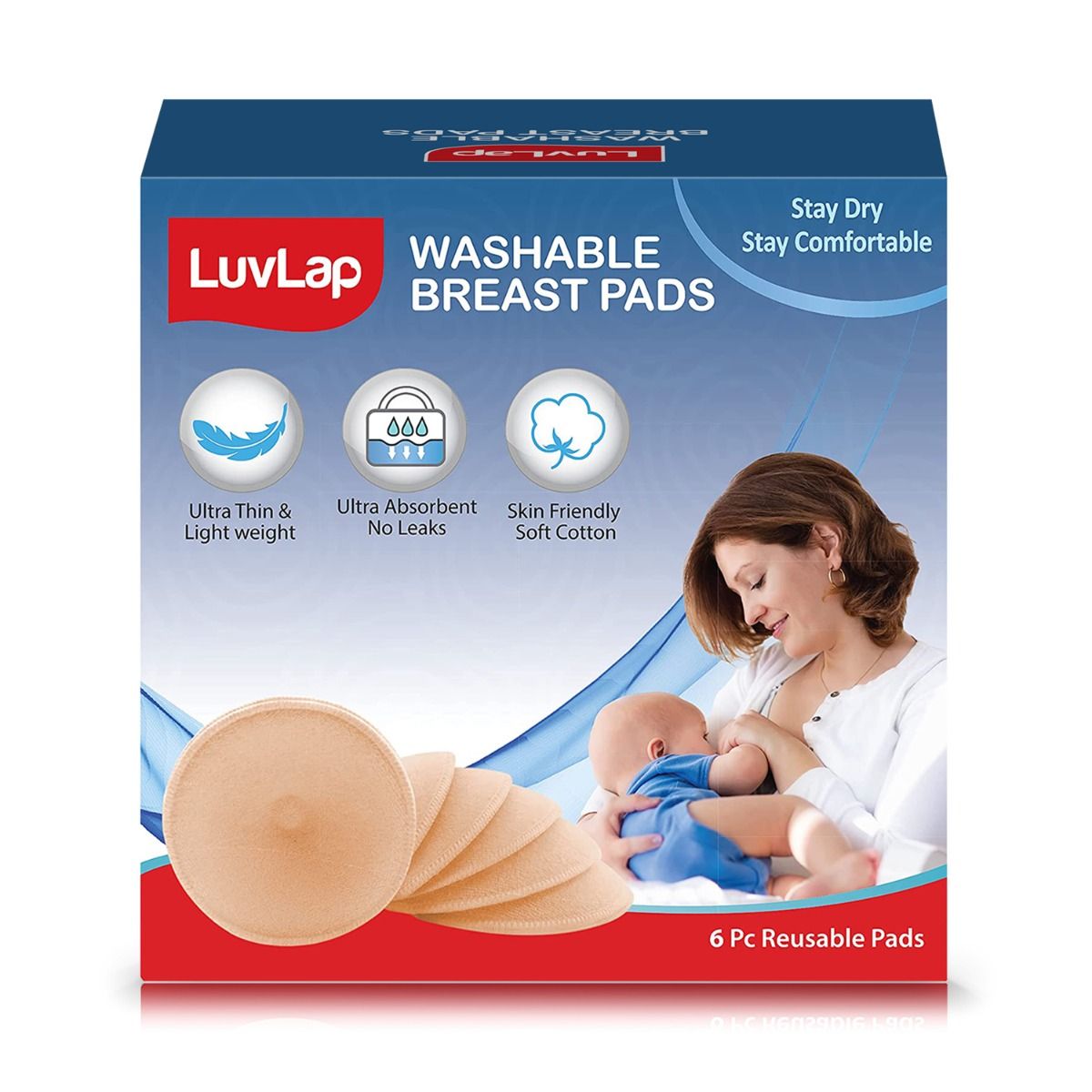 Washable Breast Pads, 6 Pcs