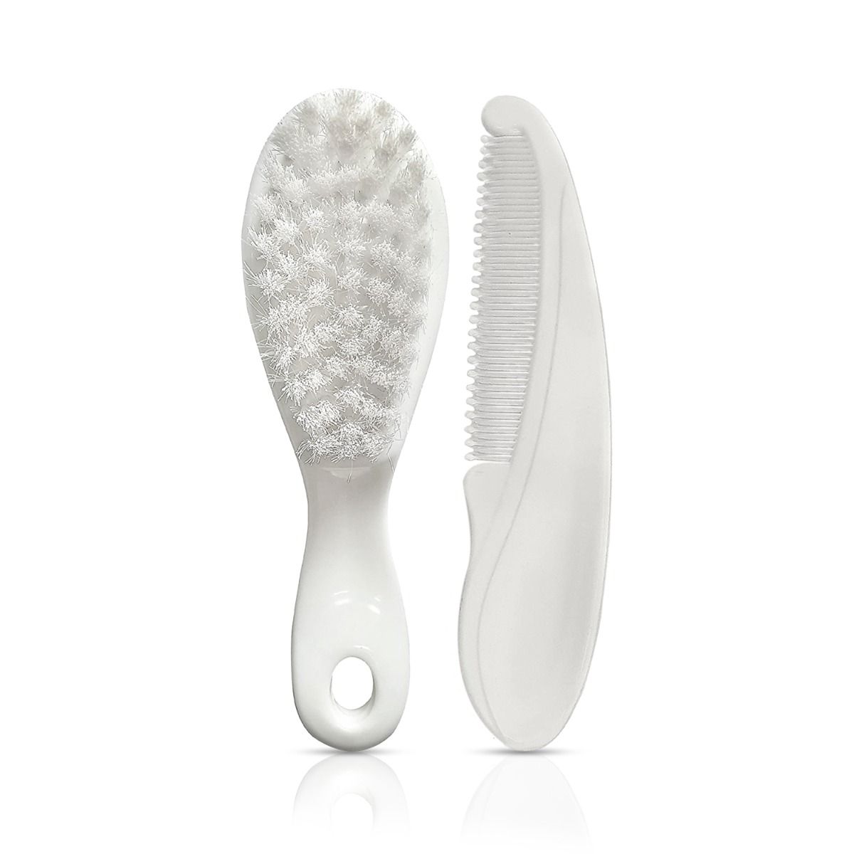 Elegant Baby Comb & Brush Set with Soft bristles, Grooming Set, White