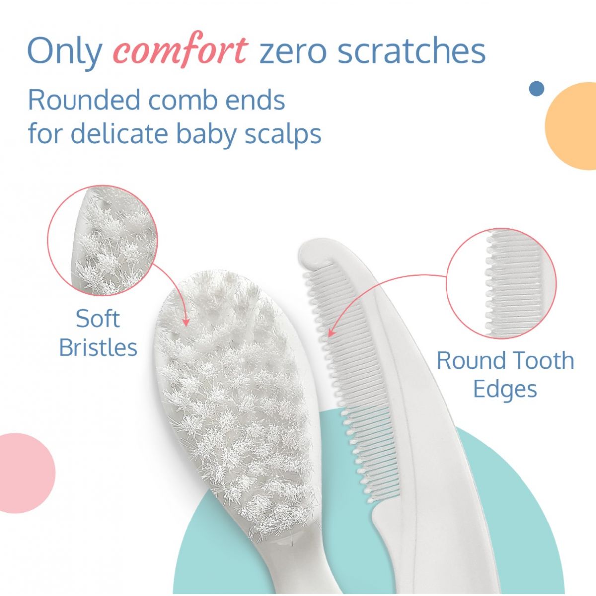Elegant Baby Comb & Brush Set with Soft bristles, Grooming Set, White